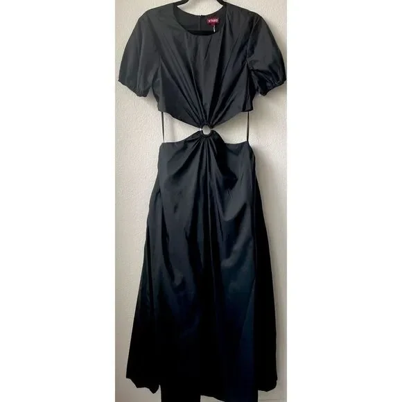New Staud Calypso Black Cut Out Short Sleeve Maxi Dress Size Large - Picture 5 of 6